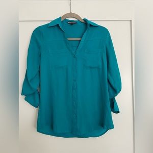 Express Teal Button Down Work/Dress Shirt, XS
